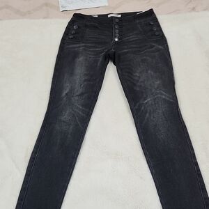 Women's Black Button-Detail Jeans